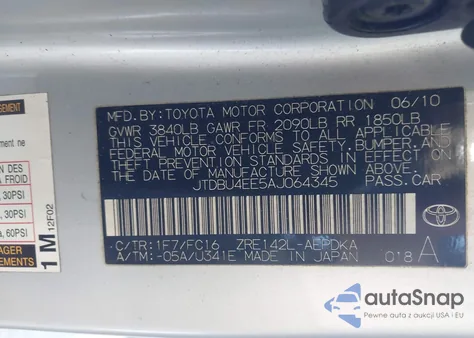 2010 Toyota Corolla Le from USA, damaged, VIN JTDBU4EE5AJ064345